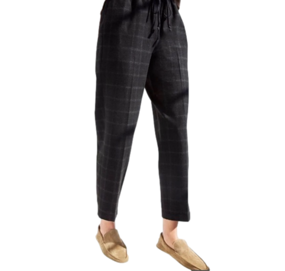 Babaton ARITZIA Jimmy Pants Windowpane-Check Soft Twill Flannel Drawstring Small